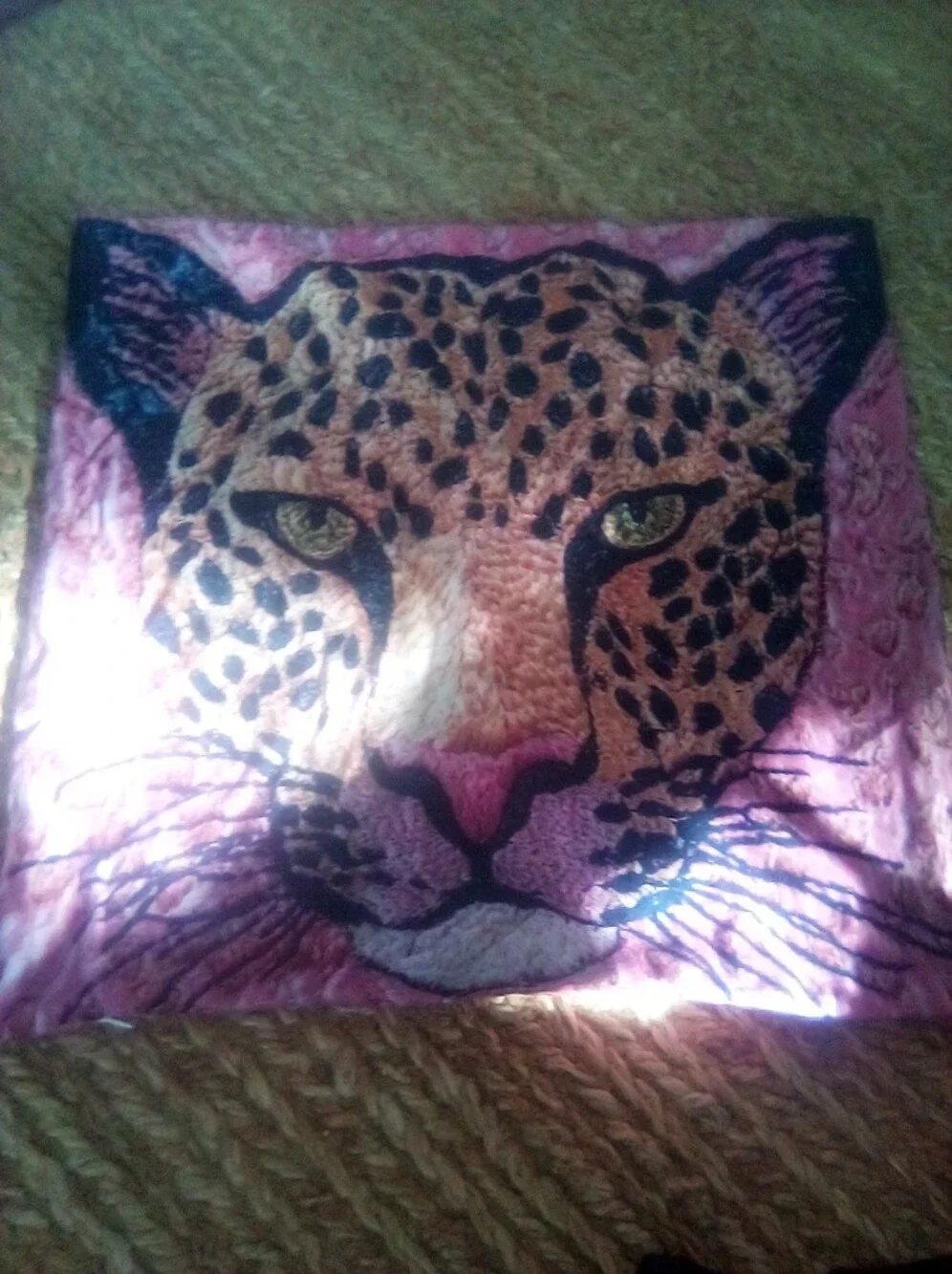 Leopard Face Accent Pillow Cover - Pink and Tan